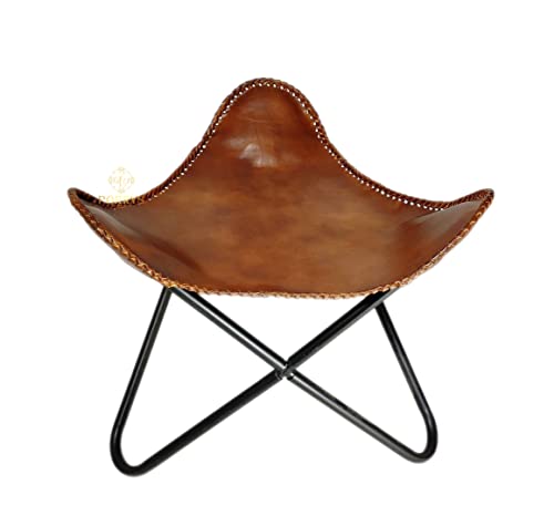 Brown Leather Butterfly Chair Stool Handmade Leather Ottoman Iron Frame Furniture Stool Living Room Comfortable Footrest Foot Stool - Lounge Office Stool