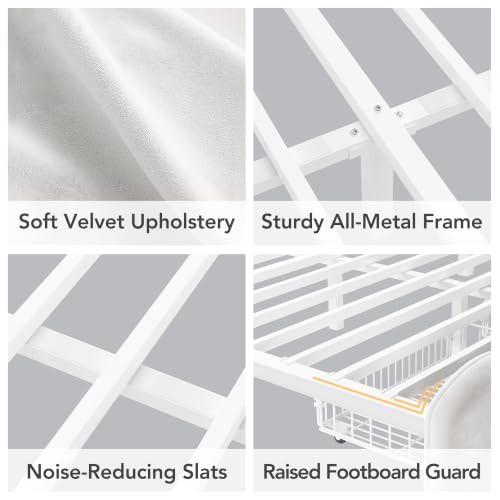 White Full Bed Frame with Storage, view 8