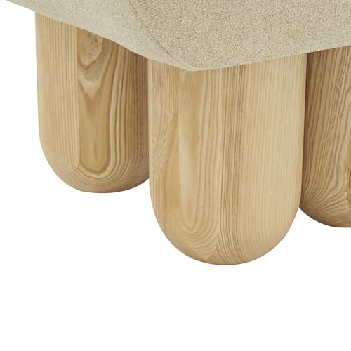SAFAVIEH Couture Collection Giancarlo Light Brown Boucle/Natural Upholstered Ottoman (Fully Assembled)
