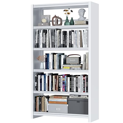Bookshelf, 69" Tall White Bookshelf with 5 Storage Shelves, Large Metal Bookshelves, 5 Tier Sturdy Bookcase for Living Room, Library, Office, Bedroom, Including Book Stopper,Simple Assembly