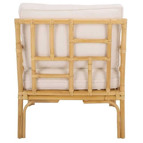 SAFAVIEH Furniture - Kazumi Accent Chair - Coastal Design White Cushion & Natural Rattan - Fully Assembled - Ideal for Living Room, Bedroom, Dining Space, 19.7" Seat Height (ACH6508B)