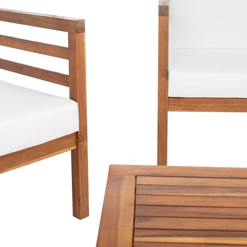 SAFAVIEH Outdoor Collection Kinnell Natural/Beige Cushion Solid Wood 4-Piece Conversation Patio Set