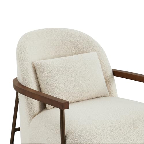 CHITA Accent Chair for Living Room, FSC Certified Modern Upholstered Faux Sherpa Fabric Armchair with Metal Frame and Wooden Armrests, Ivory