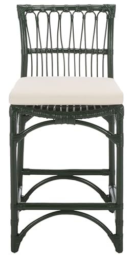 SAFAVIEH Furniture - Zorianna 23.6" Seat Height Counter Stool - White & Forest Green - Handwoven Rattan Design - Fully Assembled - Ideal for Kitchen, Dining Room & Kitchen Island (BST6508D)