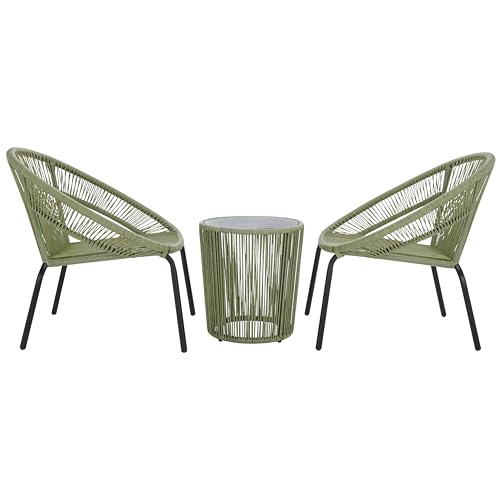 SAFAVIEH Outdoor Patio Furniture Collection - Otto Green & Black Rattan 3-Piece Bistro Set with 2 Chairs and Accent Table (PAT7549B)