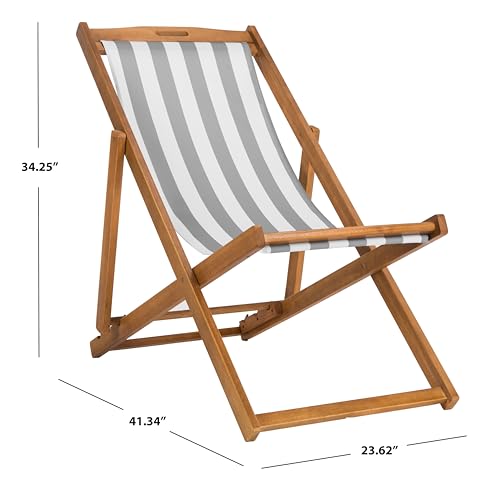 SAFAVIEH Outdoor - Loren Folding Sling Chair Set of 2 - Brown & Grey Stripe - Solid Wood Frame - Portable Bistro Design - Ideal for Patio, Poolside, Backyard, 24" W x 43" D x 25" H (PAT7040B-SET2)