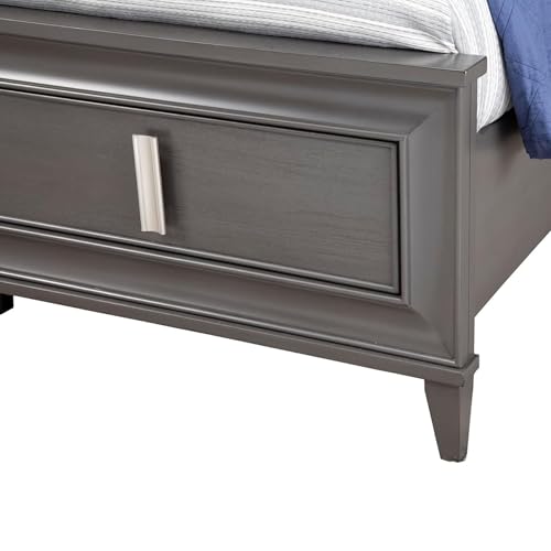 Queen Platform Bed Upholstered Dark Grey Linen Frame Modern Low Profile Sleek Design Wood Slat Support No Box Spring Required Sturdy Bedroom Furniture for Minimalist Contemporary Homes