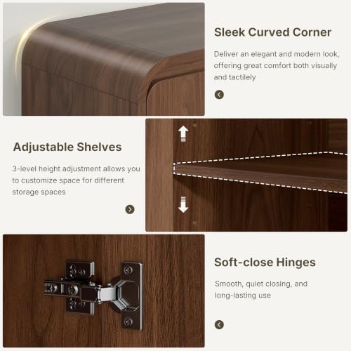 71 Inch Modern Sideboard Buffet Cabinet with Large Storage, 6 Doors, Walnut, view 7