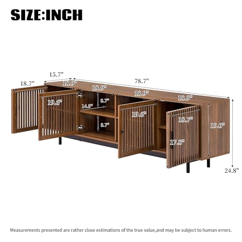 Marzzi 78" Mid-Century TV Stand with Slatted Doors for 75-85 Inch TVs, view 8
