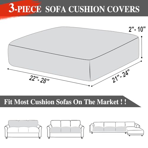 LA MEACK Couch Cushion Covers Seat Cushion Cover Stretch Couch Cover Separate Sectional Sofa Slipcovers Furniture Protector(3 Pieces for Seat or Sofa Backrest, Light Grey)