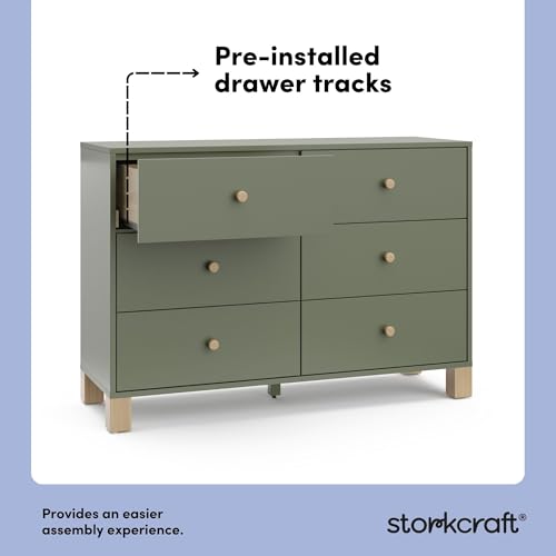 California 6-Drawer Double Dresser, Olive with Driftwood, view 7