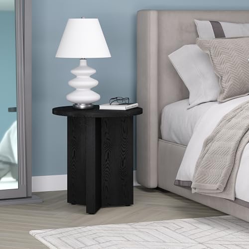 20" Wide Round Side Table in Black Grain, for Home, Living Room, Bedroom, Entertainment or Office