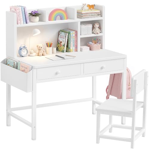 White Kids Desk with Hutch for Kids Desk and Chair Set 10-12 Year Old, view 2