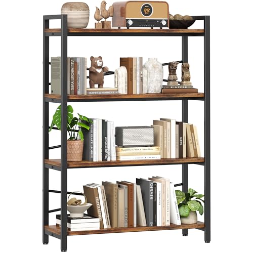 4 Tier Bookshelf 31.49" Width, Tall Book Shelf Storage and Organization, Wooden and Metal Industrial Bookcase, Large Book Shelves for Home Living Room Bedroom Office Storage(Vintage)