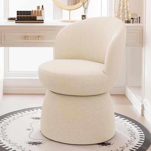 360 Degree Swivel Vanity Chair, Barrel Textured Accent Chair with Boucle Fabric, Modern White Accent Chairs, for Living Room, Dressing Room, Reading Nook