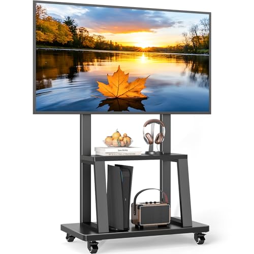 Mobile TV Cart Rolling TV Stand for 37-75 inch TVs Up to 150lbs, view 2