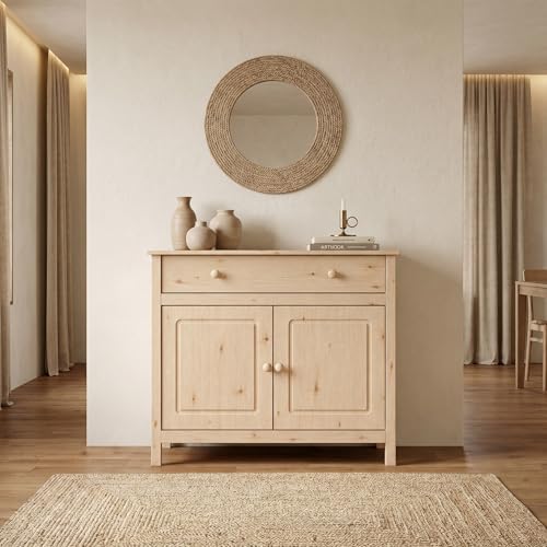 44" Wide Solid Pine Shaker Sideboard Buffet Cabinet — 2 Doors with Adjustable, view 8