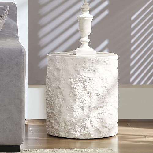 Fiberglass Round Coffee Table Set of Two, Living Room Vintage Design Faux Stone Coffee Table, Side Table Coffee Table Set for Office, Apartment, Living Room (15.75'‘+35.43’')