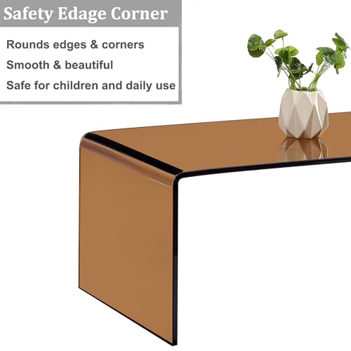Glass Coffee Table, Modern Amber Coffee Tables for Living Room, Small Rectangle Tempered Glass Waterfall Sofa End Table, 39.4" x 19.7" x 13.78“