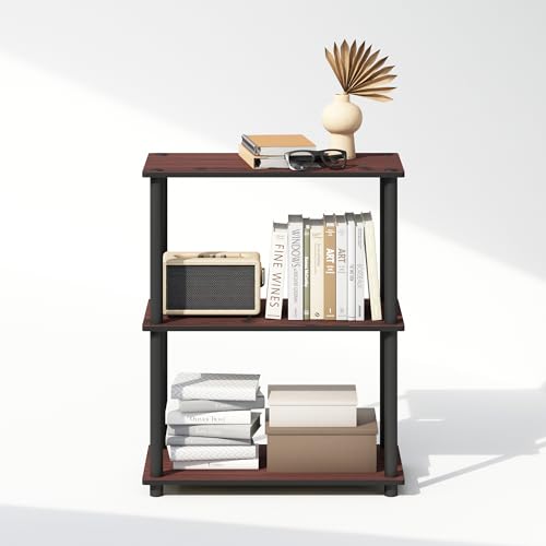 Turn-N-Tube Book Shelf, 3-Tier Bookshelf, Bookcase with Multipurpose Compact Display Rack, 11.6 x 23.6 x 29.6, for Living Room, Bedroom, Home Office, Dark Cherry