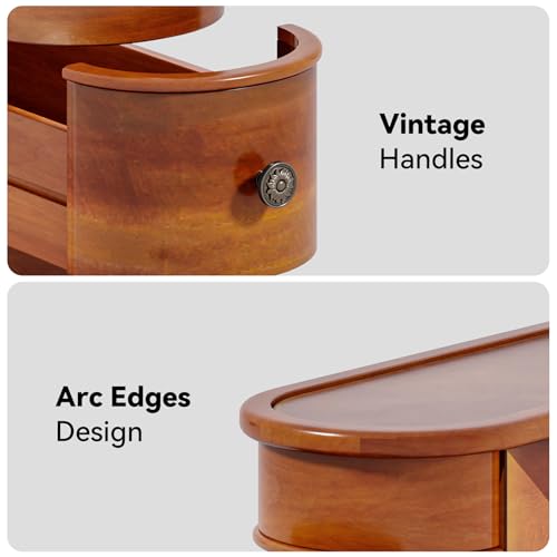 Wood End Table with 2 Drawers Sofa Side Table, No Assembly Required Vintage Slim Nightstand Bedside Table for Bedroom