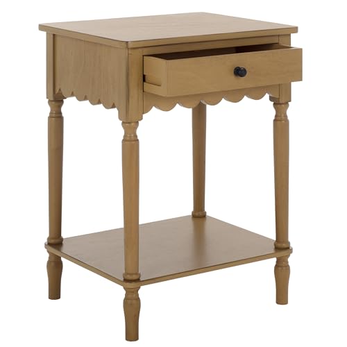 SAFAVIEH Home Collection – Haven Desert Brown Accent Table with Drawer & Shelf, Scalloped Apron Detail, Traditional Side Nightstand (ACC5724C)