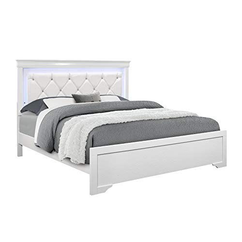 Overstock Global Furniture USA Pompei Metallic White Queen Bed w/LED Light, view 2