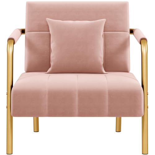 30" Accent Chair Velvet Armchair with Golden Frame, Pink, view 2