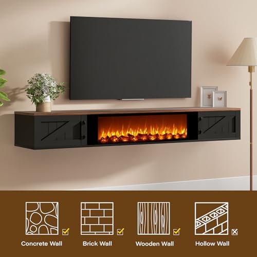 70" Floating TV Stand with 36" Electric Fireplace, view 8