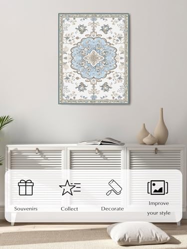 NuYeBiofx Retro Ethnic Floral Canvas Wall Art Prints,40"x28" Framed Picture Artwork Pattern Border Printed Canvas Oil Painting for Living Room Bedroom Office,Ready to Hang