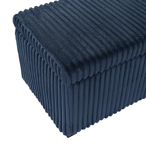 SAFAVIEH Couture Collection - Lynzie Navy Corduroy Storage Bench, Channel Tufted Upholstered Seat with Hidden Storage, Modern Accent Furniture (SFV6114C)