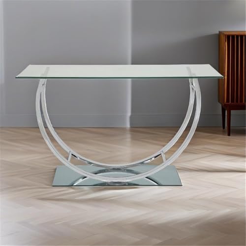 Stonecroft Furniture 48" Wide Contemporary U-Shaped Chrome Base & Beveled Glass Top Console Table, for Displaying Decor, in Silver/Clear Finish