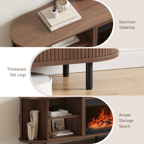 63" Fluted Fireplace TV Stand with 23" Electric Fireplace, Walnut, view 7