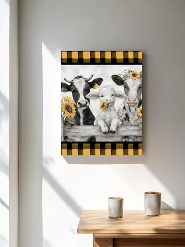 NuYeBiofx Farmhouse Cow Sheep Buffalo Plaid Canvas Wall Art Prints, view 2