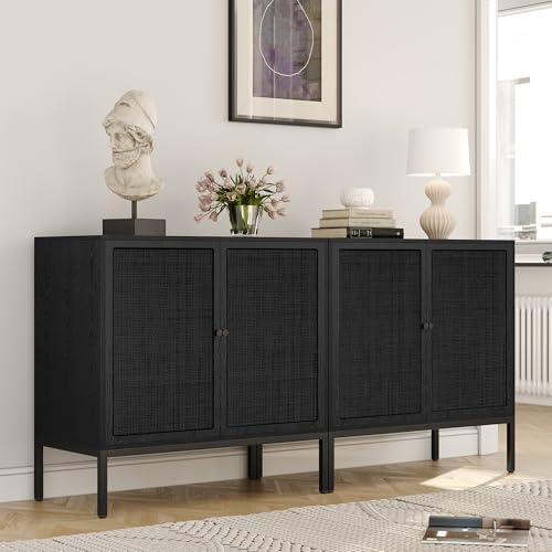 63“ W Black Rattan Cabinet, view 2