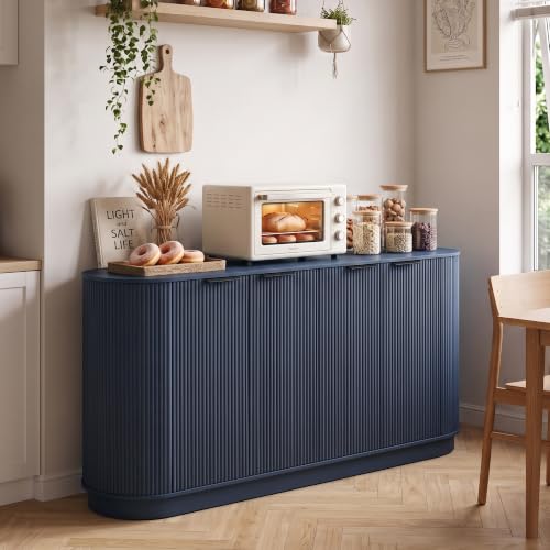 Modern Sideboard Buffet Cabinet with Storage, 59” Curved Credenza,Blue, view 7