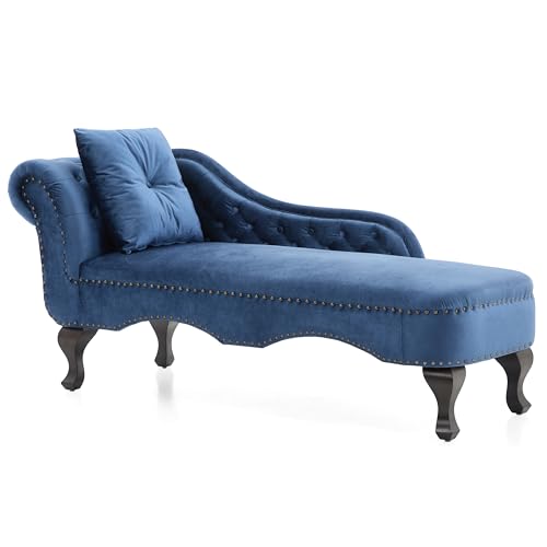 62'' Velvet Chaise Lounge Indoor with 1 Pillow and Nailhead Trim, view 8