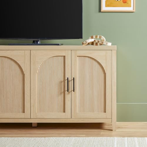 Sasha 4-Door Reeded Sideboard Buffet with Cord Management, 60 Inch, Coastal Oak