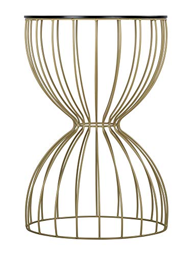 Elle Décor Cami Modern Hourglass End Table, Metal Side Table with Metal Top, or Coffee Table for Living Room, Decorative Round Accent Nightstand for Bedroom (Gold/Black), 23.75in (H)