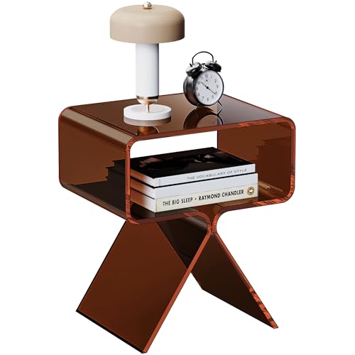 Dark brown clear acrylic nightstand side table, view 2