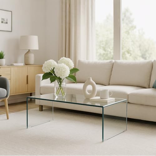 Tempered Glass Coffee Table for Living Room, Clear Center Table with 0.47 inch Tempered Glass, Transparent Modern Coffee Table