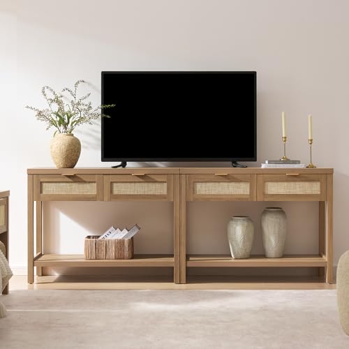 Rattan Console Table with Drawers, Boho Entryway Table Sofa Table | Entry Table With Storage Drawers, Hallway Table for Entryway, Sofa Table Behind Couch, Console Table for Living Room, Hallway