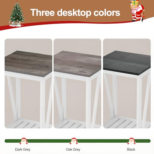 Farmhouse Square End Table, Accent Side Table with Slats Design, Sofa Side Table with Sturdy Frame for Living Room, Oak Grey