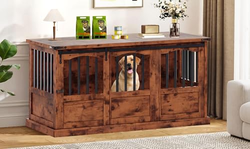 53 Inch Dog Crate Furniture Heavy Duty Dog Kennel Furniture Brown, view 8
