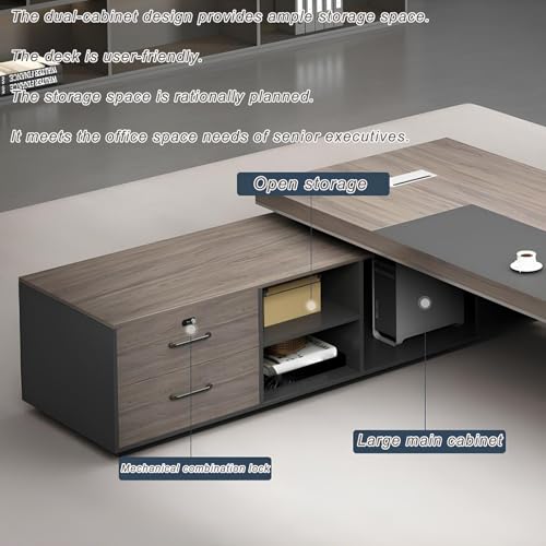 Modern L Shaped Executive Desk with Drawers & Dual Storage Cabinets, view 8