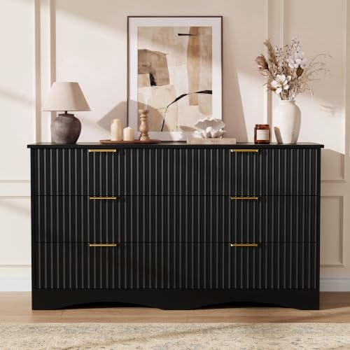 Bedroom Dresser, 47.2" Fluted Wood Dressers, 6 Drawer Dresser, view 7