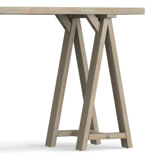 Sawhorse SOLID WOOD 50 inch Wide Modern Industrial Console Sofa Table in Distressed Grey for the Living room Entryway and Bedroom