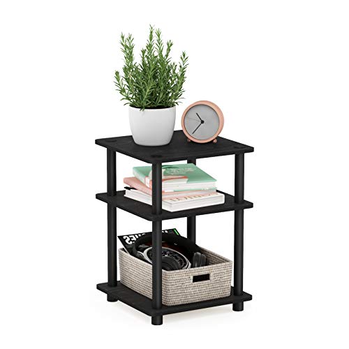 TURN-N-TUBE Side Table, 3-Tier Square Modern End Table, Open Shelves Nightstand, Night Stand, Bedside Table, Easy Assembly, for Living Room, Bedroom, Blackwood | Easy Assembly