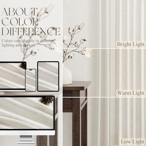 Natural Pinch Pleated Linen Curtains 84 Inches Long for Living Room