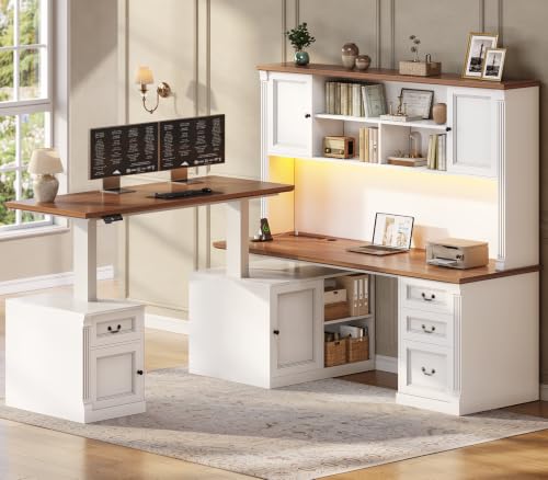 Farmhouse L Shaped Electric Standing Desk with Hutch, view 2
